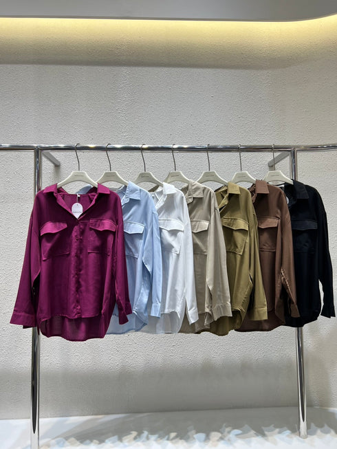 WANWAN Collar Down Front Pockets Shirts